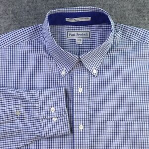 Paul Fredrick Dress Shirt 17 36 Classic Fit Blue Check Button Down Non Iron